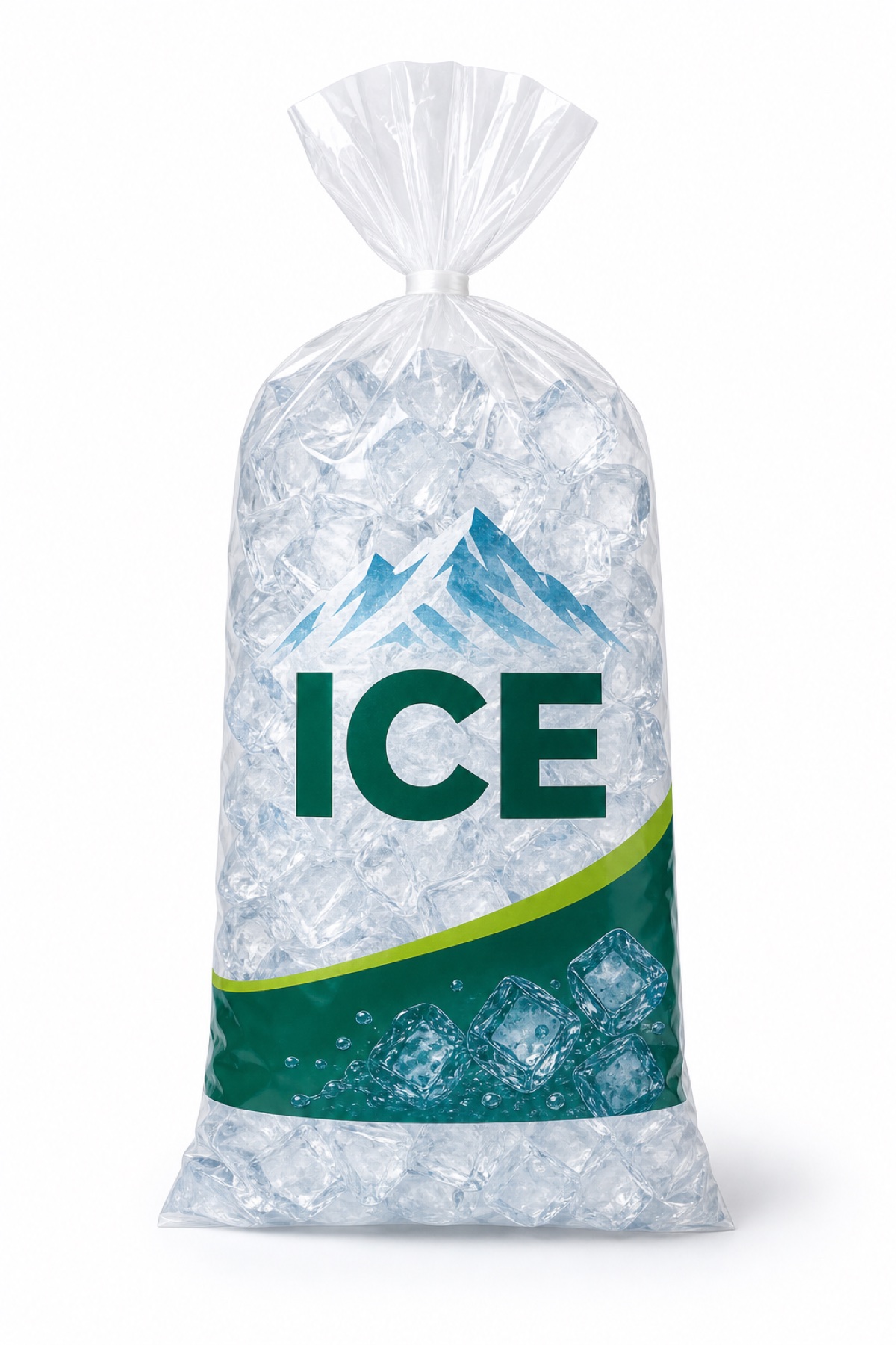 Bolsa transparente completa para hielo con impresión ICE
